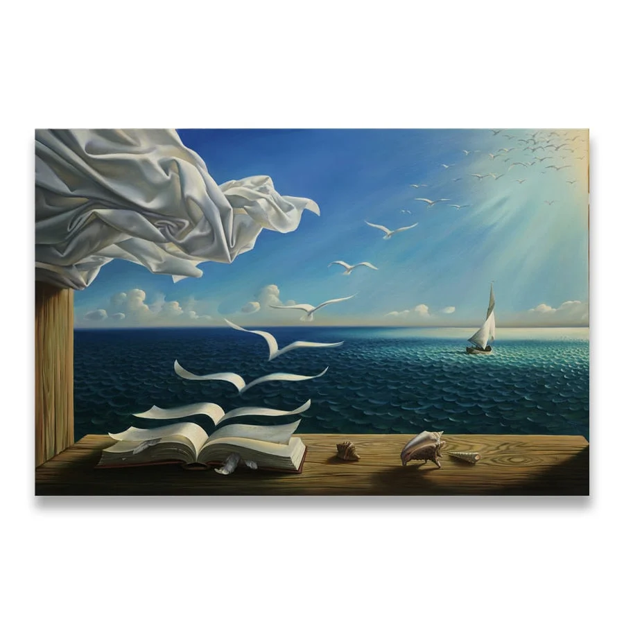 Salvador Dali Canvas Art Print Poster The Waves Book Sailboat Picture Canvas painting Diary of Discovery by Vladimir Kush