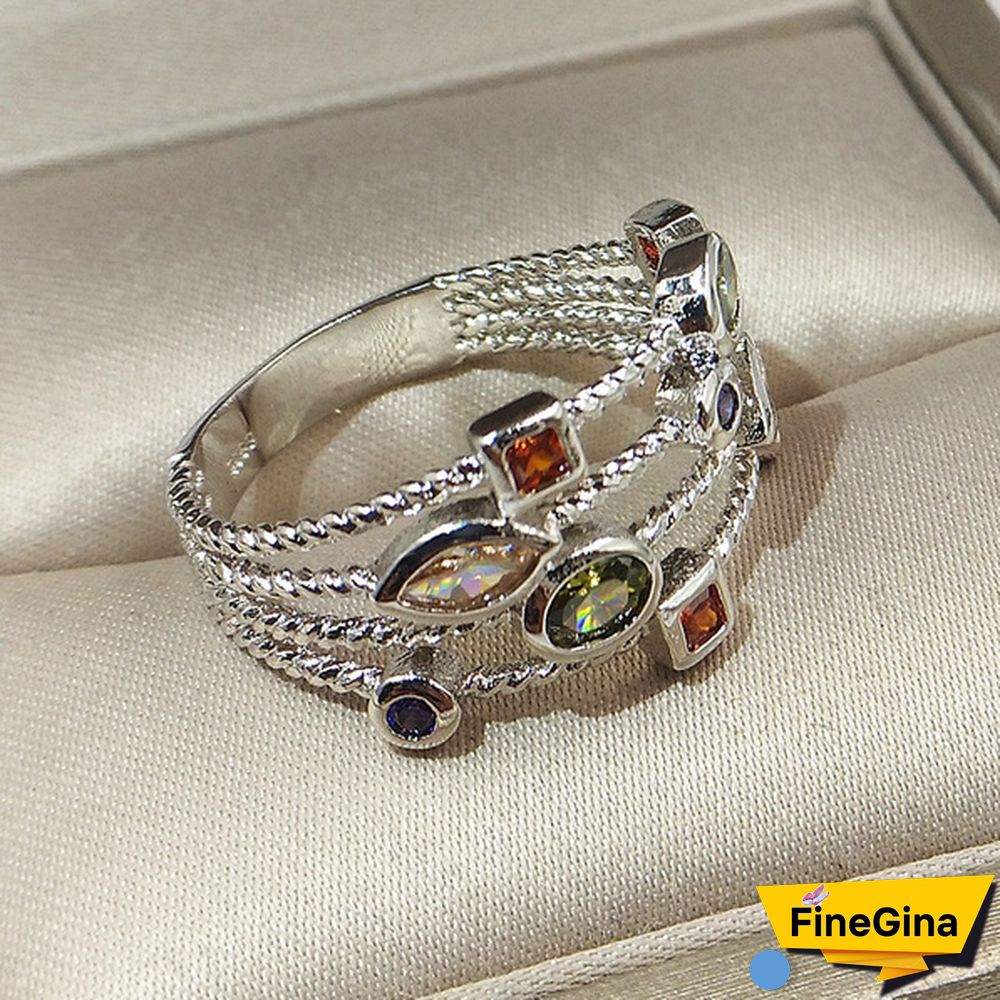 New Shiny 925 Sterling Silver Natural Multicolor Gemstone Birthstone Bride Marriage Engagement Anniversary Christmas Gift Ring Size 5-11 Bague Femme