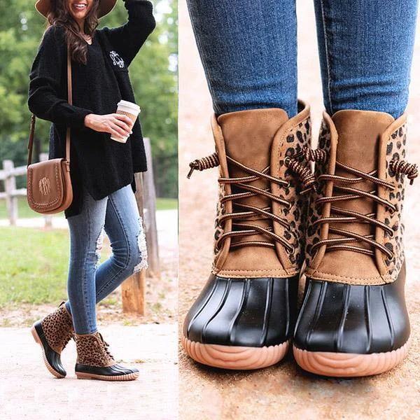 Women Waterproof Lace Up Duck Boots