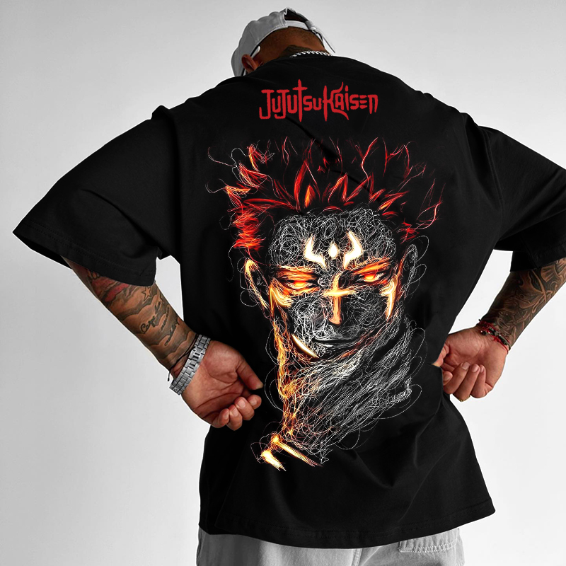  Oversized Black T-Shirt with Bold Red Graphic Design