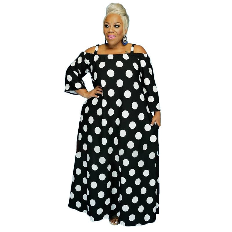 5XL Plus Size Summer Maxi Dress Wholesale Fashion Women Clothing Sexy Slash Dots Camouflage Casual Loose Dresses Dropshipping