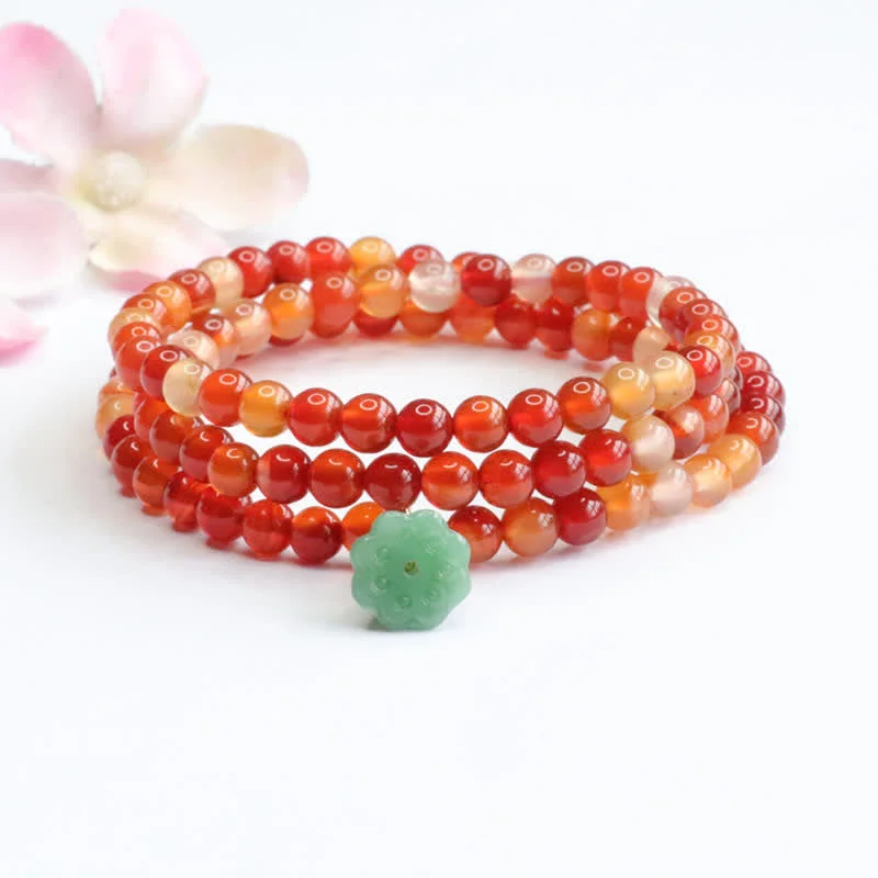 Natural Red Agate Jade Lotus Confidence Blessing Auspicious Bracelet