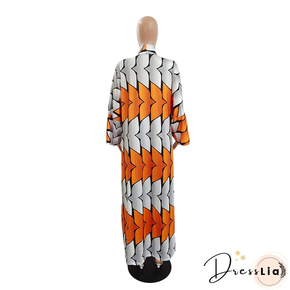 Printed Long Sleeve Open Front Long Cardigan Tops