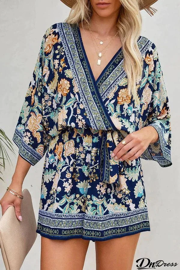 Permanent Vacation Floral Kimono Romper