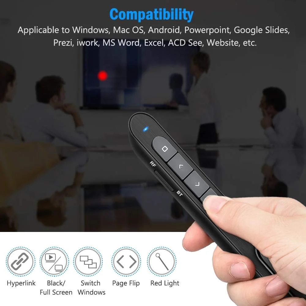 DinoFire for Bluetooth Presentation Remote Powerpint Clicker USB Rechargeable RF 2.4 GHz Dual Modes Wireless Presenter Presentation Clicker Slide Advancer for Mac/Keynote/PC/PPT 11  (UPC/EAN)701473808109