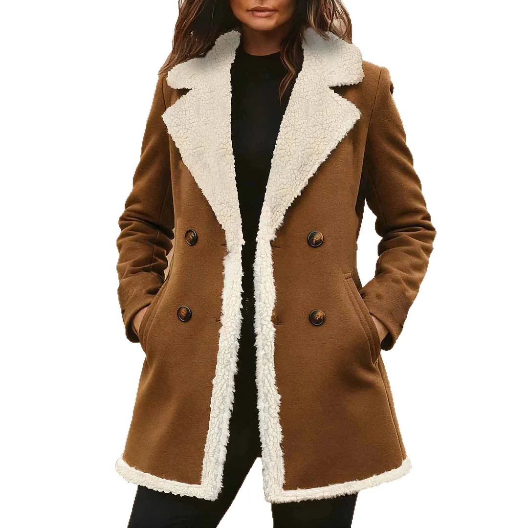 Athvotar Athvotar Shein Long Sleeve West Wind Plus Velvet Double Buckle Velvet Coat