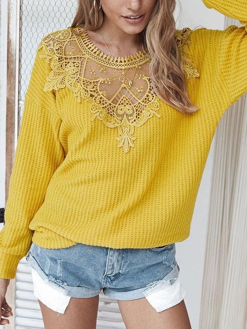 Neck Lace Stitched Solid Sweater-elleschic