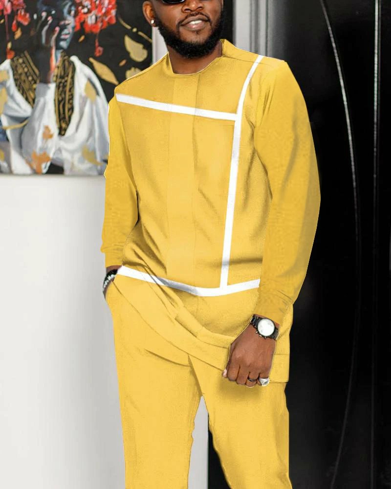 Men's Casual Color Blocking Long Sleeve Walking Suit-176