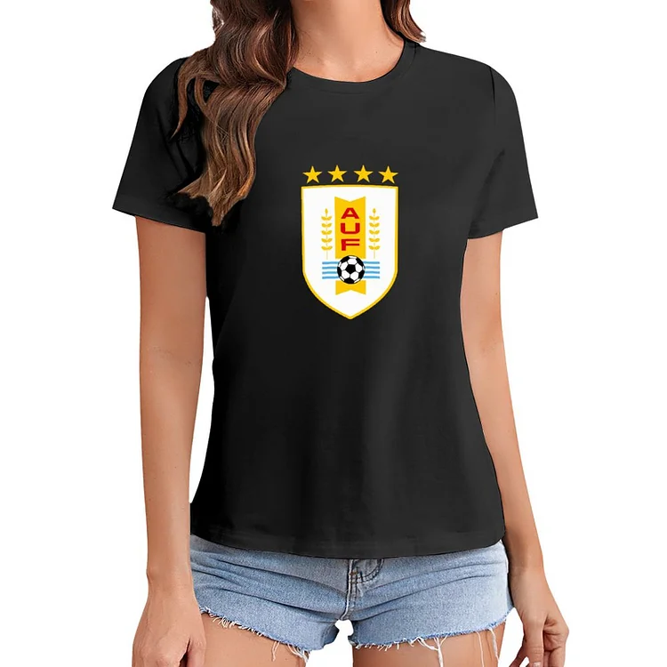 Uruguay White Letters T-Shirt À Col Rond À Manches Courtes Gildan Pour Femme