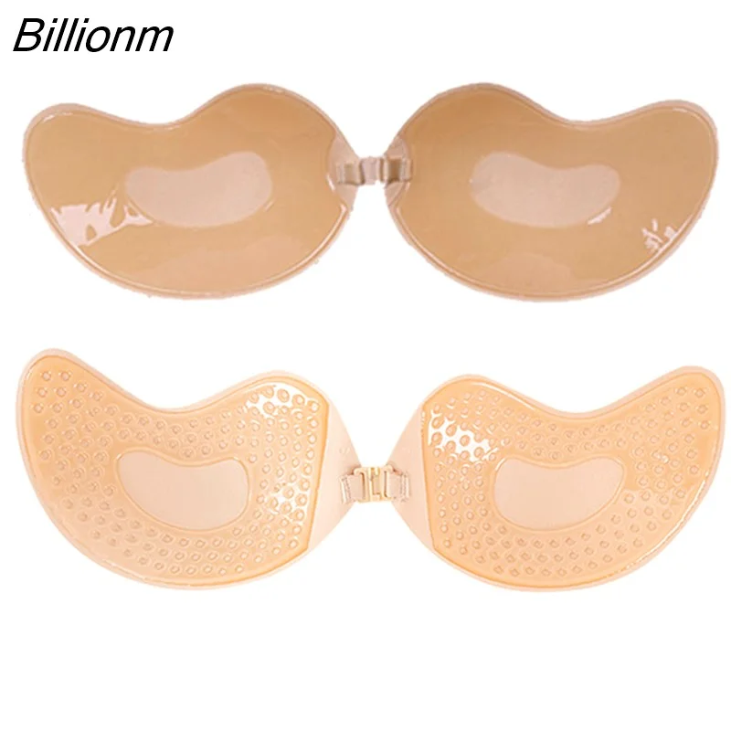 Billionm Sexy Women Invisible Push Up Bra Self-Adhesive Silicone Bust Front Closure Sticky Bra Black Skin Backless Strapless Bra