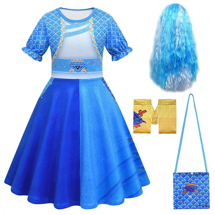 Kids Children Descendants: The Rise Of Red (2024) Chloe Blue Dress Set Outfits Cosplay Costume Halloween Carnival Suit