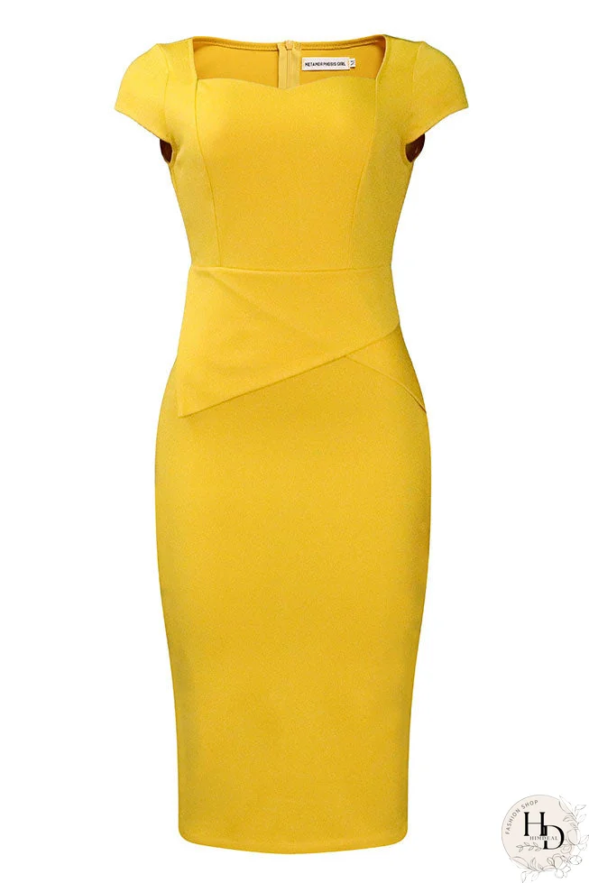 Vestido midi con mangas casquillo rosa hasta la rodilla