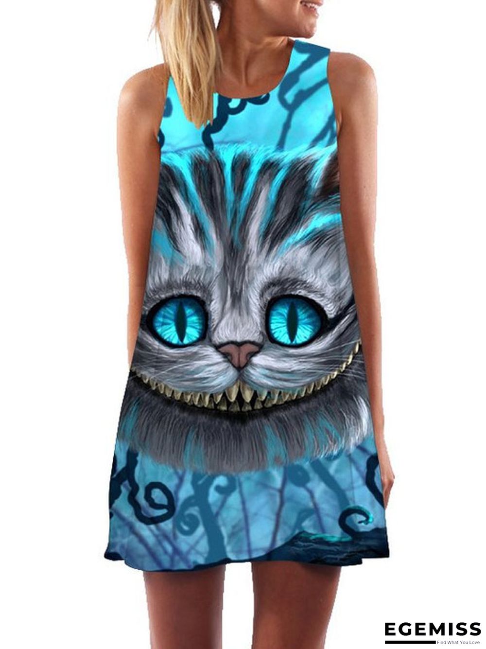 Digital Print Pullover Sleeveless Mid-length Skirt Sexy Dress | EGEMISS