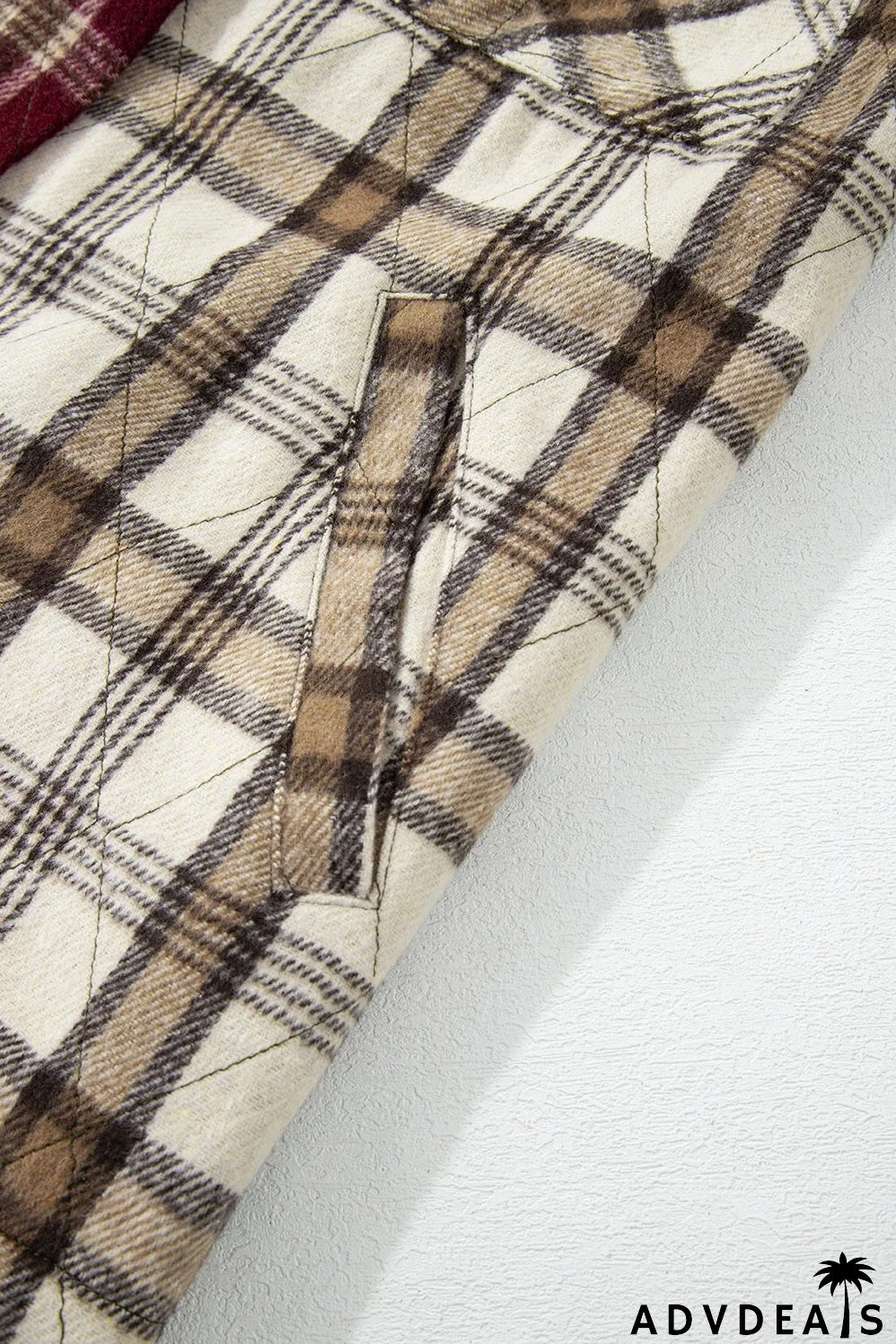 Red Mixed Plaid Patchwork Retro Shacket