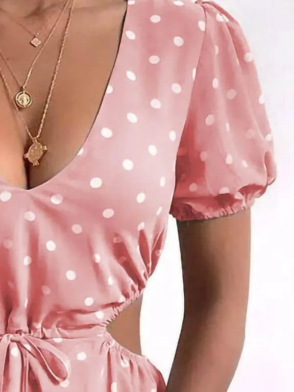 Polka Dot Print Hollow Waist Dress for Women