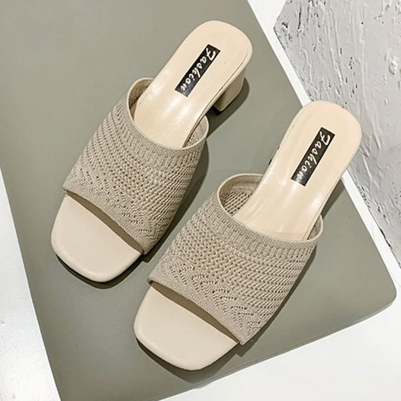 Women Slippers 2022 summer Fashion Fly Weave Outdoor Sandals Women Closed Toe Comfort Slippers Women Medium Heel Slippers