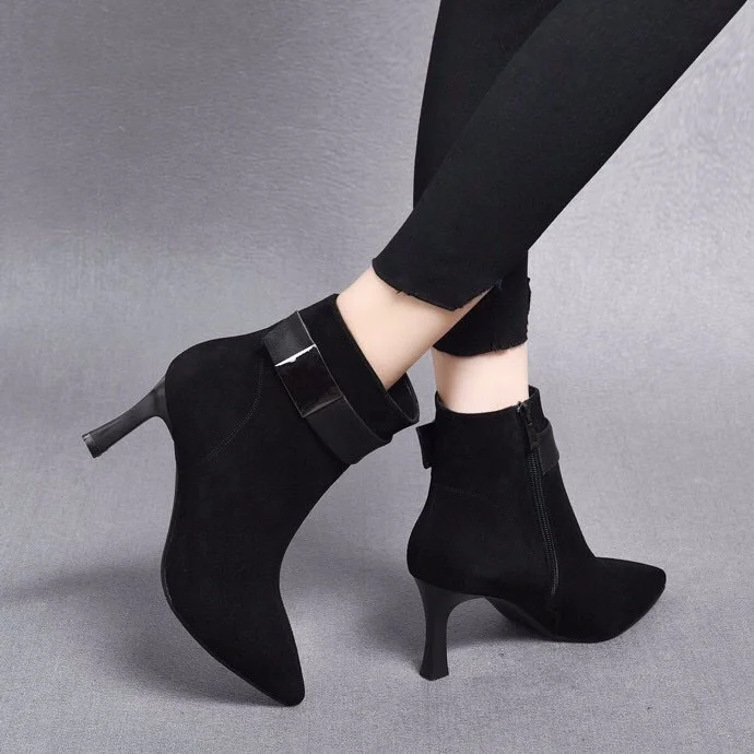 Yyvonne Fashion Boots 2023 Autumn And Winter New Pointed Small Naked Boots With Cowhide And Sheepskin Style