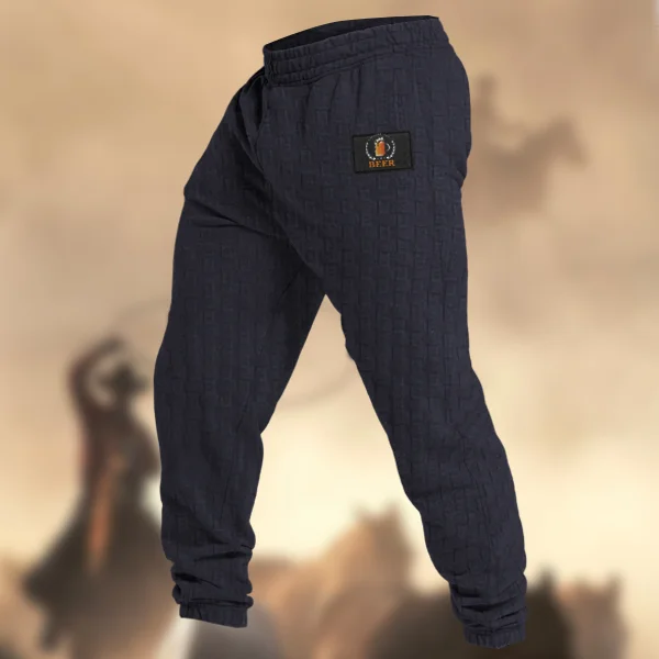 Men's Retro Beer Logo Waffle Print  Sports Sweatpants