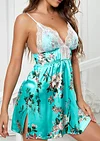Lace Floral Open Back Spaghetti Strap Satin Dress - Blue