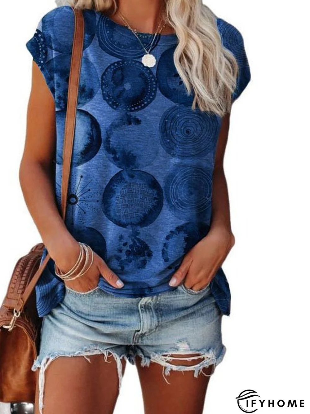 Casual Polka Dots Floral-Print Short Sleeve T-shirt | IFYHOME