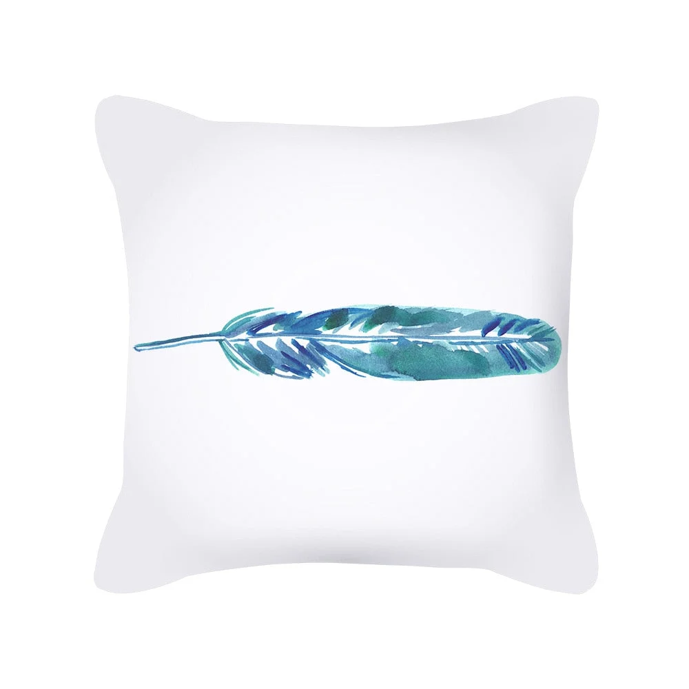 Teal Blue Cushion Cover Leaves Geometric Heart Pillow Cover Sofa Home Decor Throw Pillows Car Decorative Pillow Case Accessories