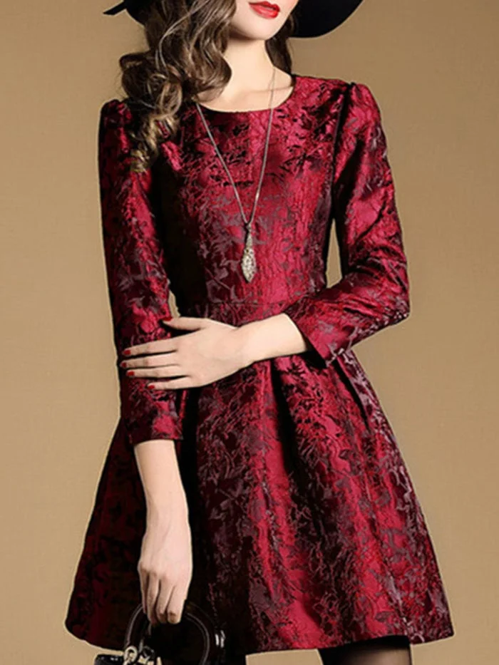 Fashion Long Sleeve Jacquard Dress