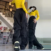 Cgacest American new overalls women summer thin high-waisted straight wide-legged hot girls loose dancing quick-drying casual trousers