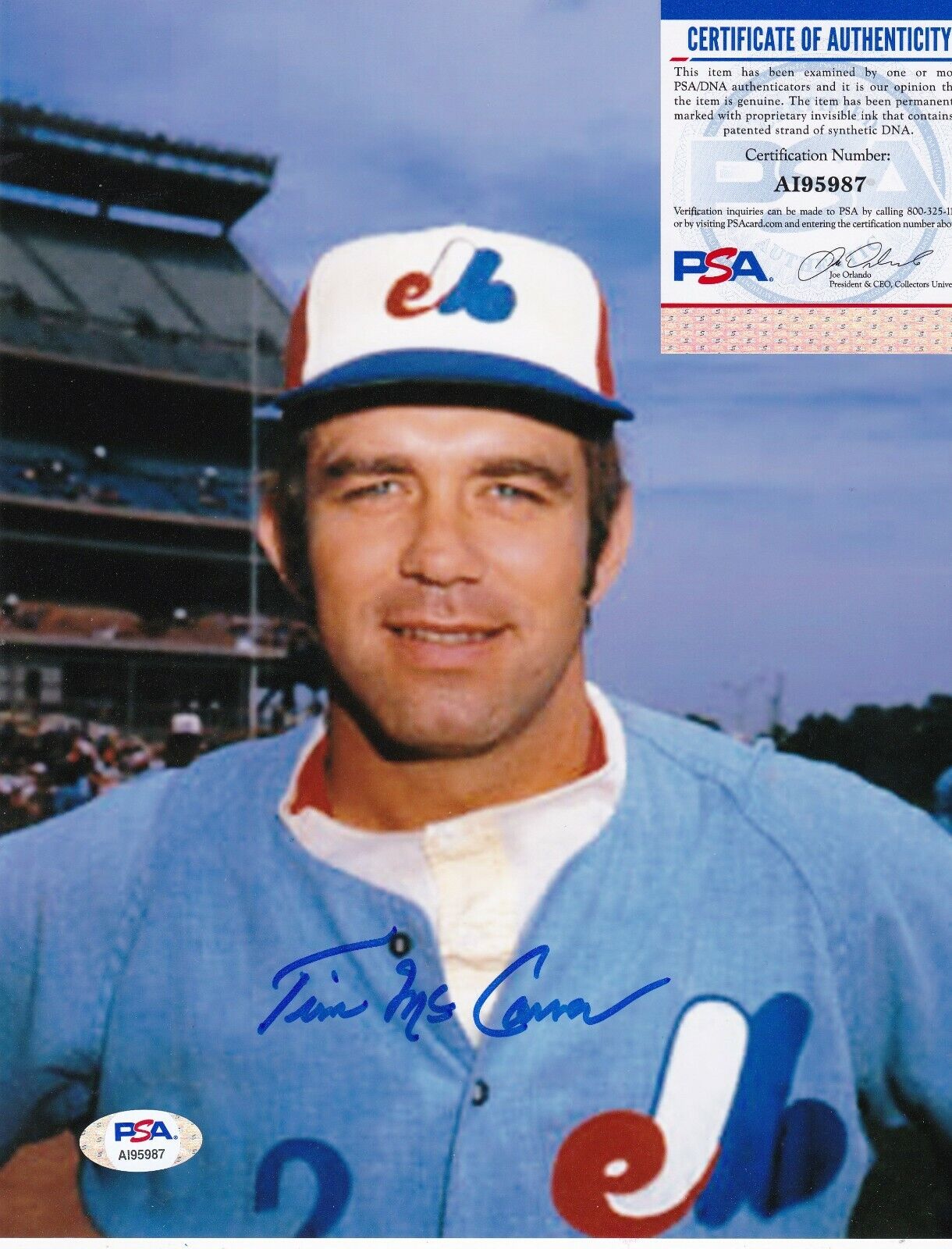 TIM MCCARVER MONTREAL EXPOS PSA AUTHENTICATED ACTION SIGNED 8x10