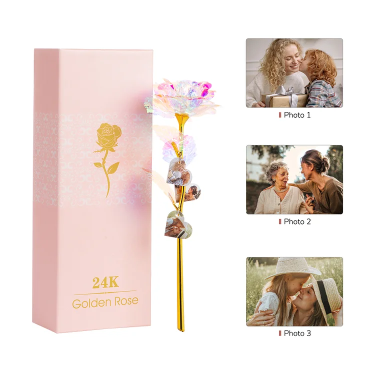 Custom Photos Galaxy Colorful Rose Golden Foil Artificial Flowers with Gift Box Romantic Gift