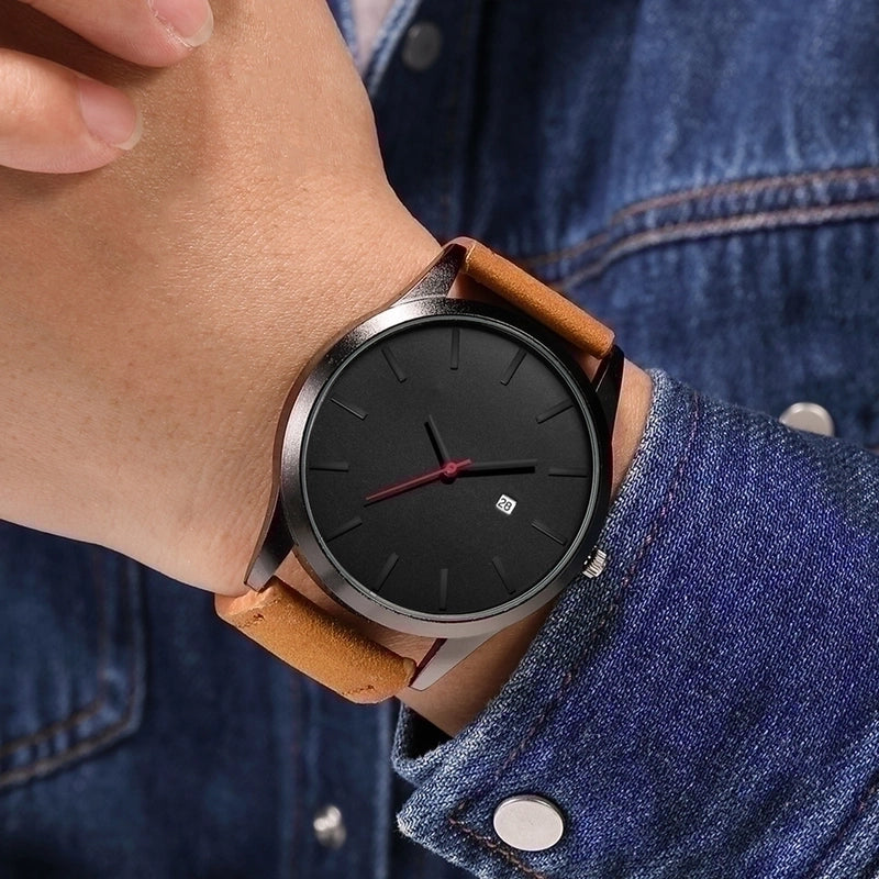 Simple Big Watch Men’s Fashion Matte Belt Quartz Watch Calendar Men’s Sports Watch