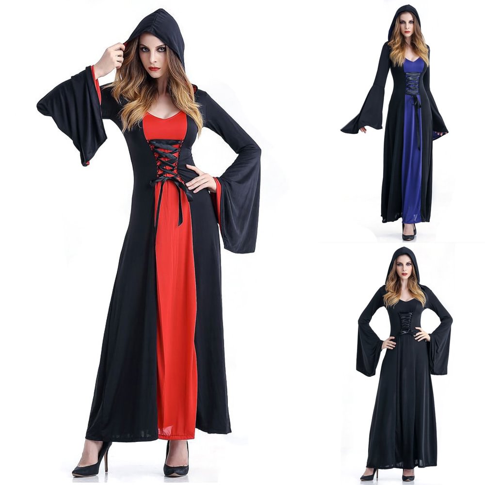 Adult Women Halloween Demon Hooded Witch Costume Partywear Cosplay-Pajamasbuy