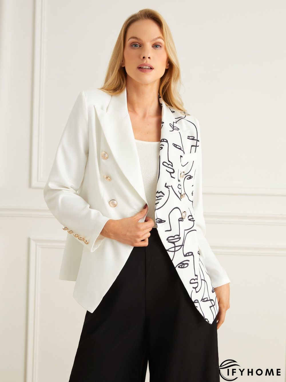 Autumn Commuting Long sleeve Lapel Collar Abstract Loose Blazer | IFYHOME