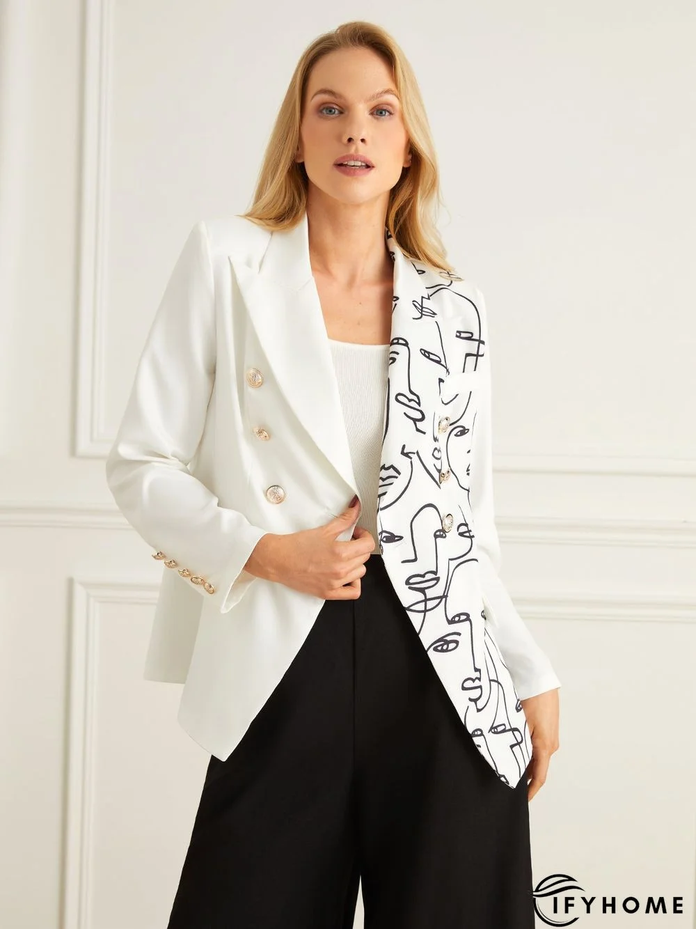 Autumn Commuting Long sleeve Lapel Collar Abstract Loose Blazer | IFYHOME