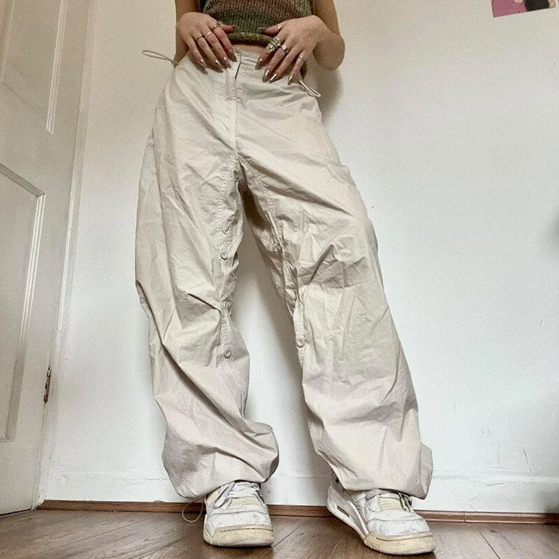 Tawnie Y2K Streetwear Baggy Cargo Pants Women Vintage Drawstring Low Waist Sweatpants Casual Loose Wide Leg Trousers 2022 Summer