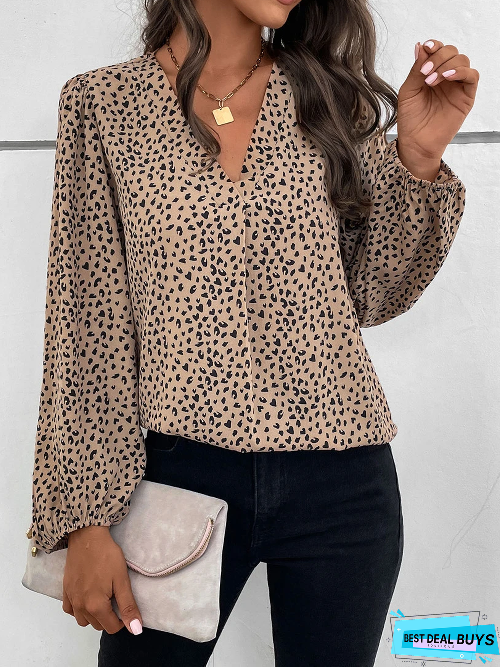 V Neck Leopard Loose Casual Top