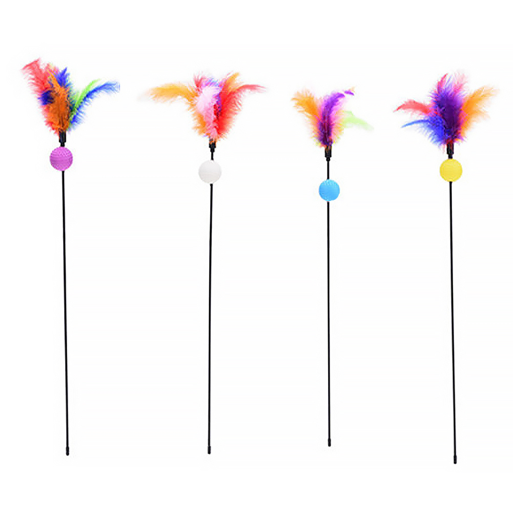 

4pcs Funny Cat Stick Rainbow Long Rod Feather Rustling Ball Random Color, 501 Original