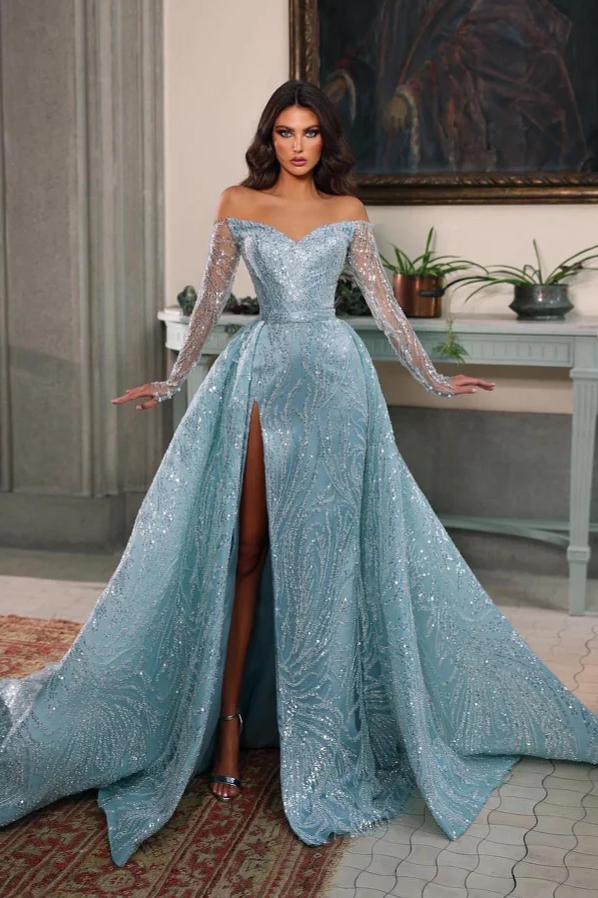 Daisda Stunning Off the Shoulder A-Line Split Prom Dress with Beadings