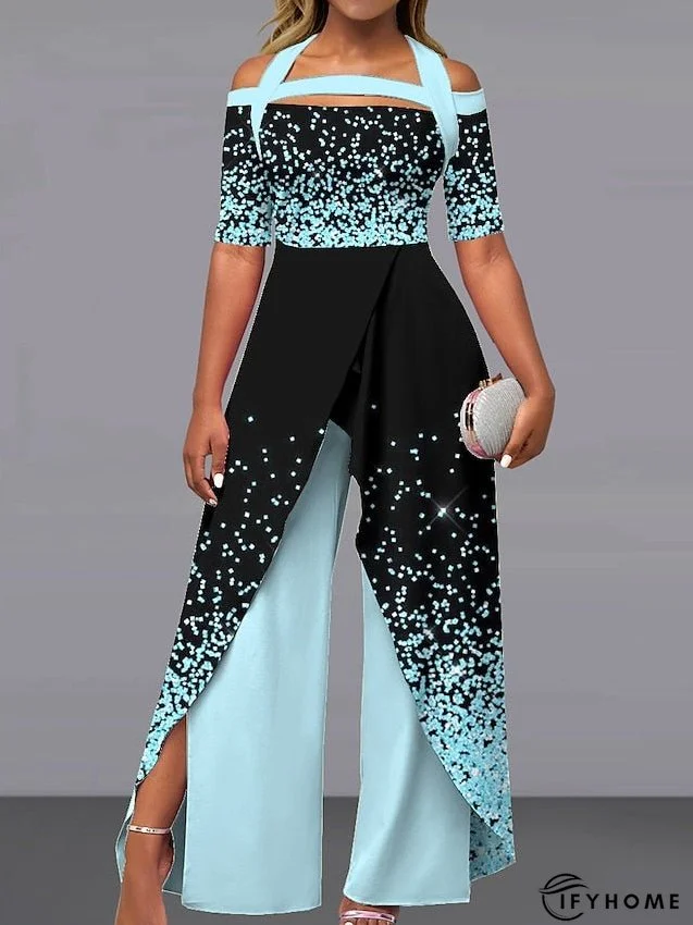 Women's Jumpsuit Print Gradient Off Shoulder Elegant Party Wide Leg Regular Fit Short Sleeve White Pink Royal Blue | IFYHOME