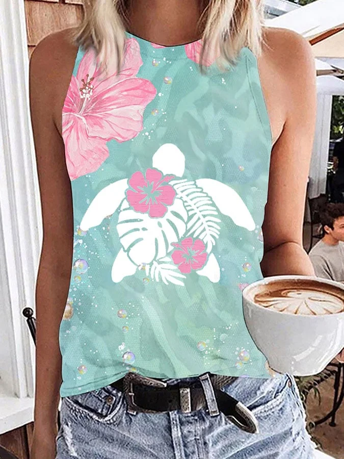 Women's Maui Hibiscus Turtle Tank Top