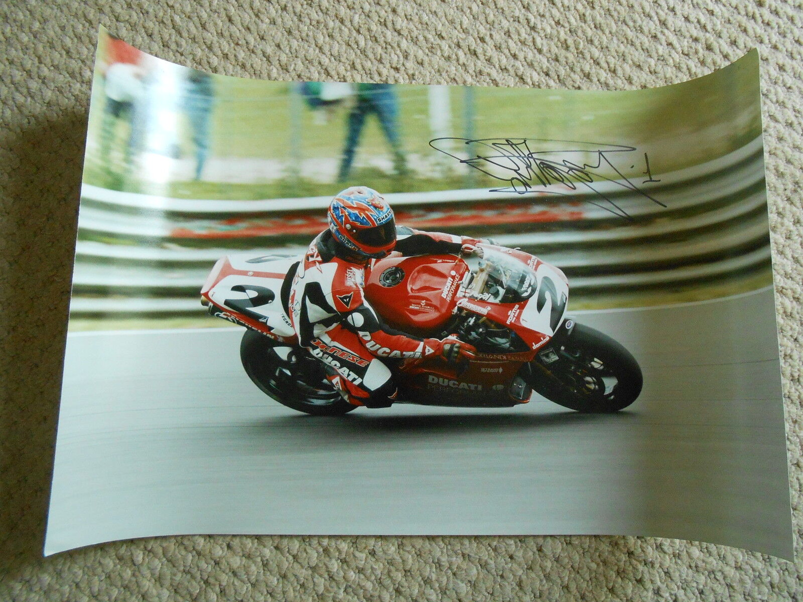 Carl Fogarty Ducati Hand Signed 24x16 Photo Poster painting Massive Very Rare.