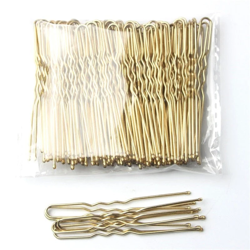 50/100 PCS/Bag 5cm U Shaped Alloy Hairpins Waved Hair Clips Simple Metal Bobby Pins Barrettes Bridal Hairstyle Tools Accessories