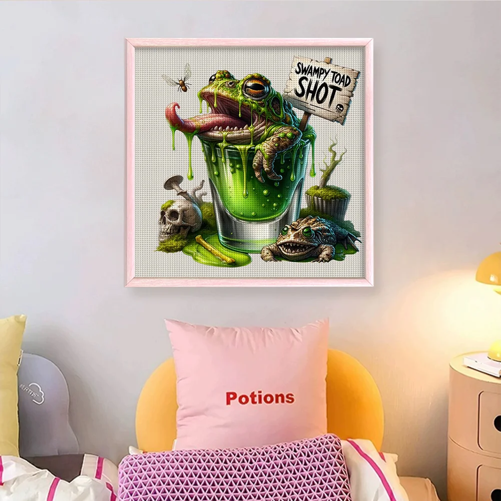 14CT Full Stamped Glass Cross Stitch - Halloween Wine(Canvas|50*50CM)