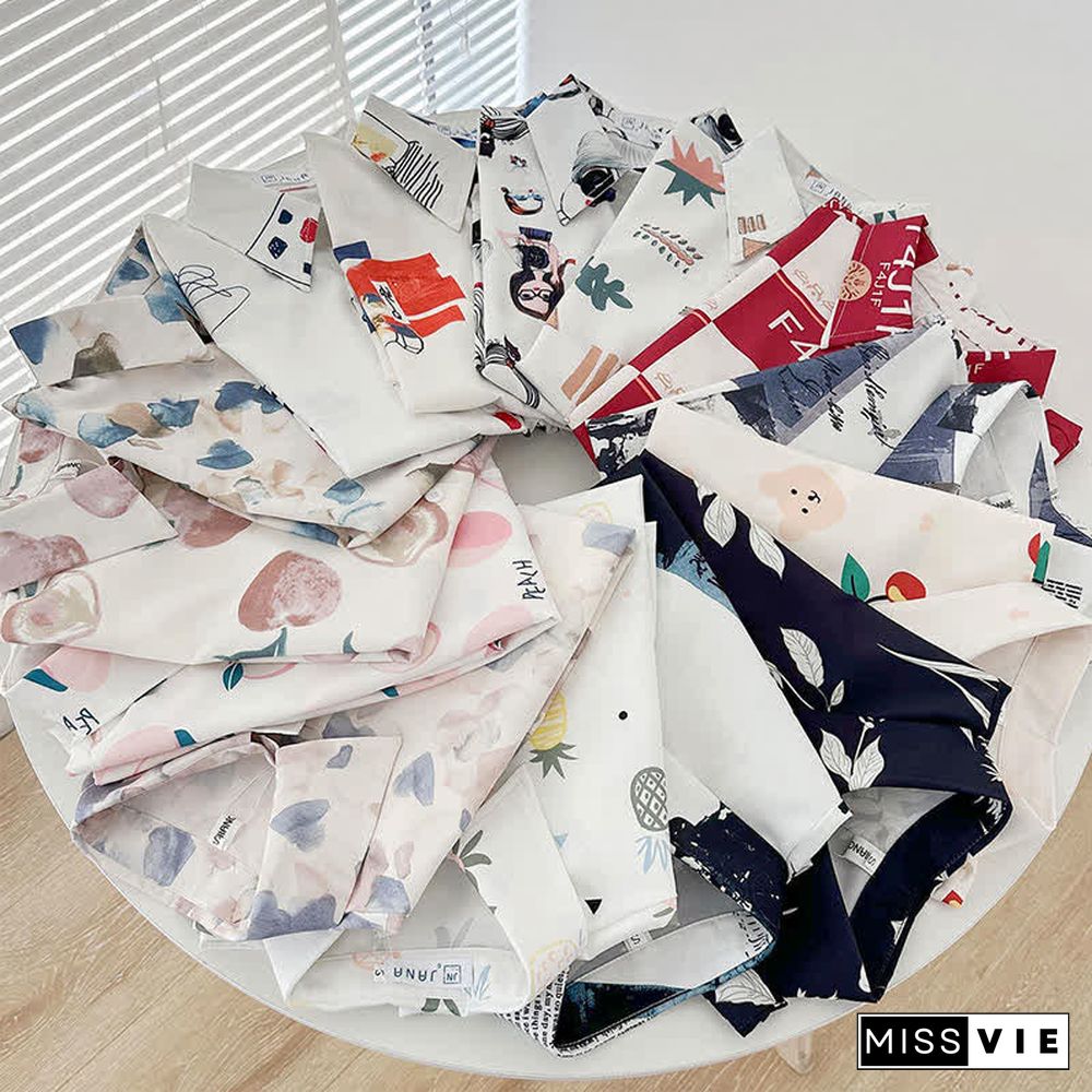 Cartoon Print Lapel Short Sleeve Loose Shirt