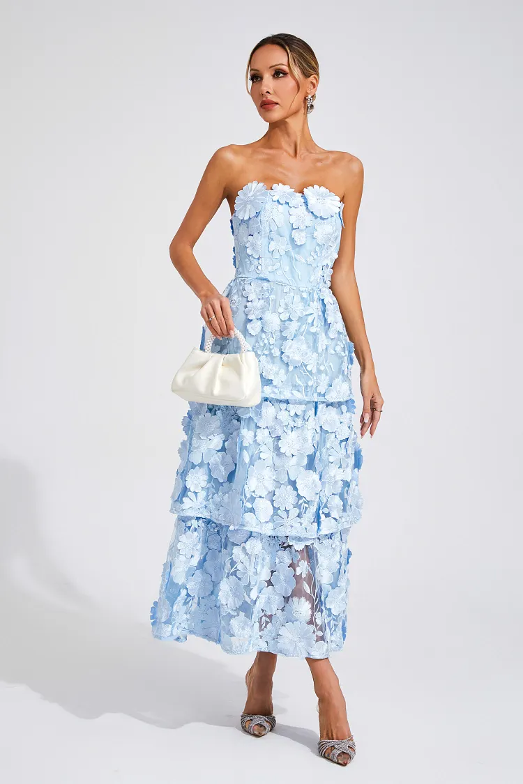 13288 Green-Blue Off-Shoulder Floral Dress