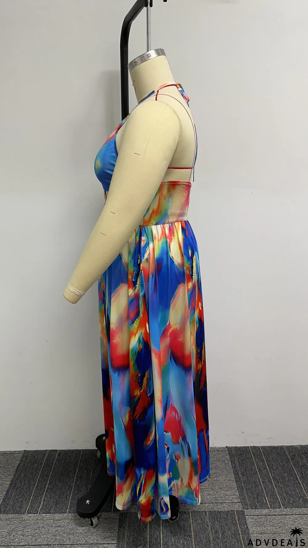 Sexy Loose Printed Hollow Hanging Neck Slit Dress