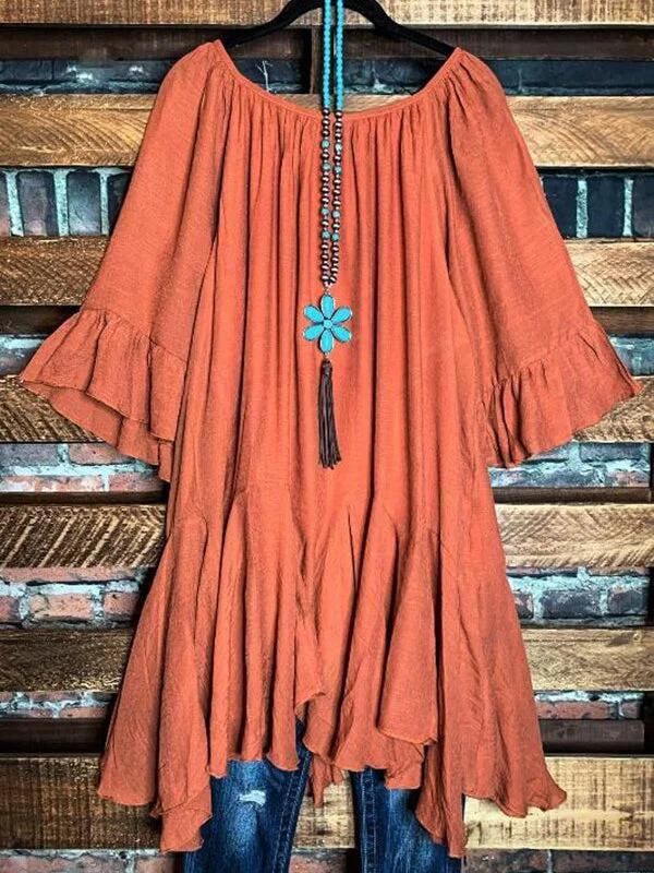 Plain Round Neck Short Sleeve Western Dress