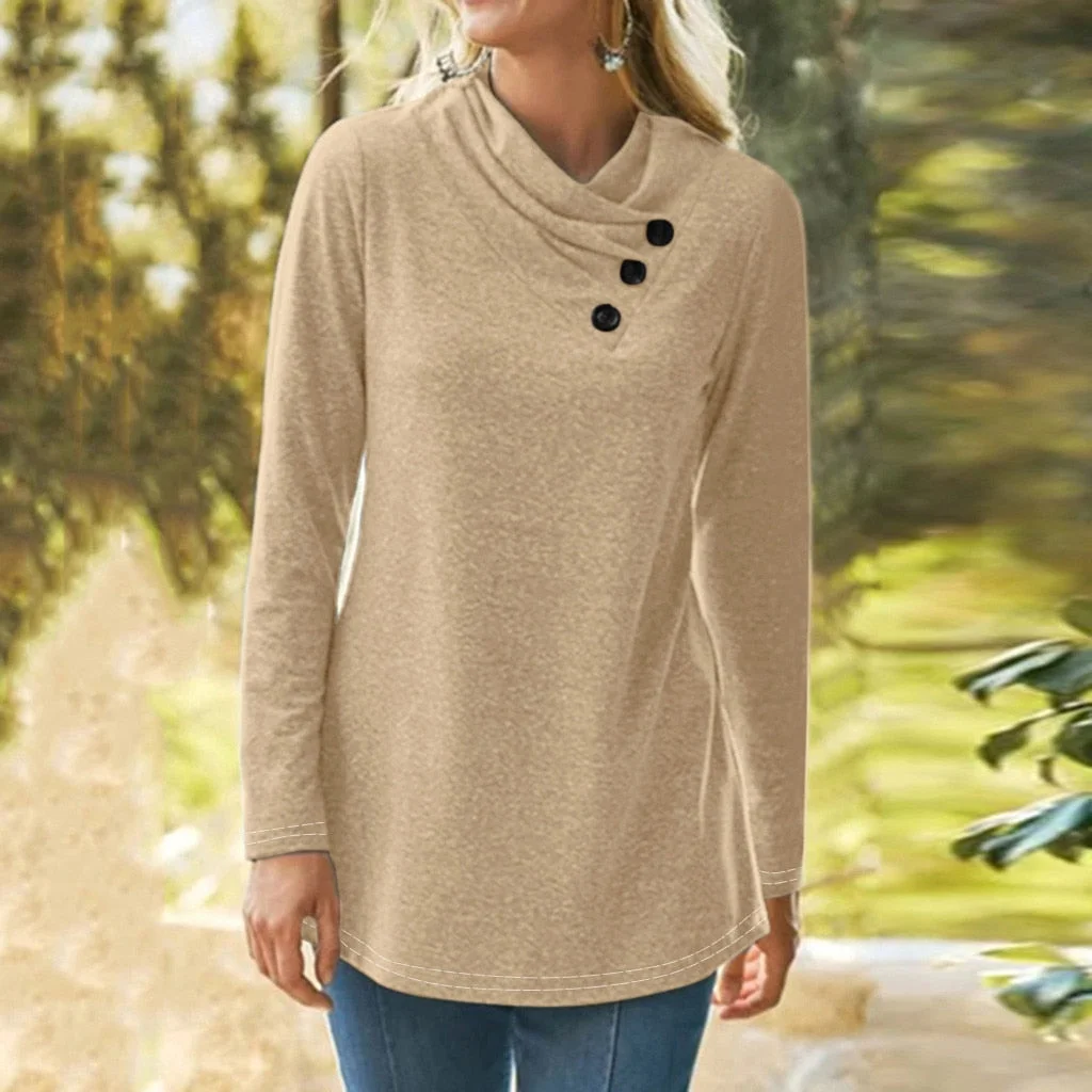 Fashion Solid Buttons Blouse Shirt Turtleneck Tops Tee Casual Autumn Winter Top Ladies Female Women Long Sleeve Blusas Pullover