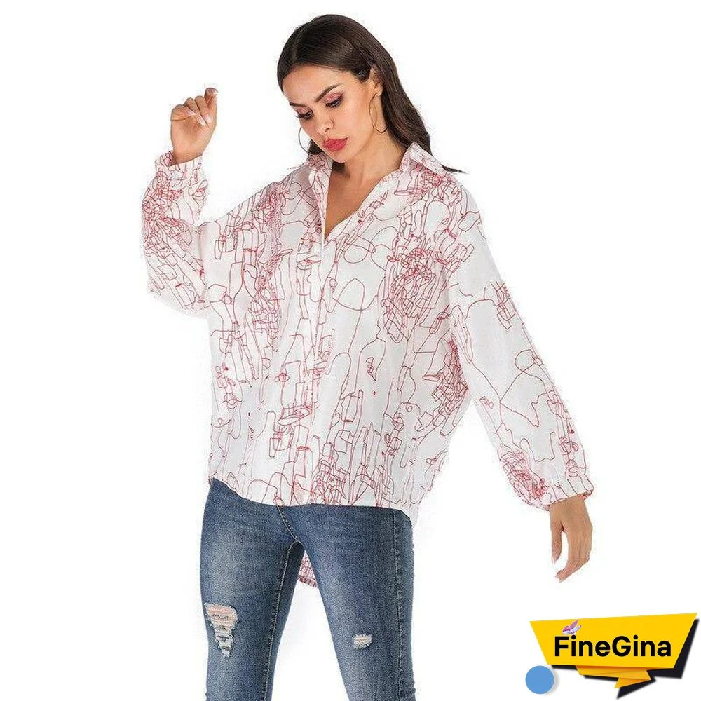 Loose Newspaper Shirt Feminina Letter Print Shirt Women Long Sleeve Blouse Ladies Womens Tops and Blouses