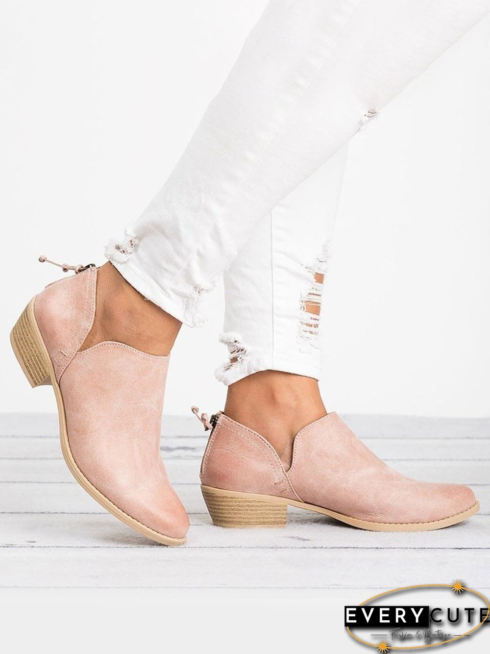 Pu Chunky Heel Zipper Pumps