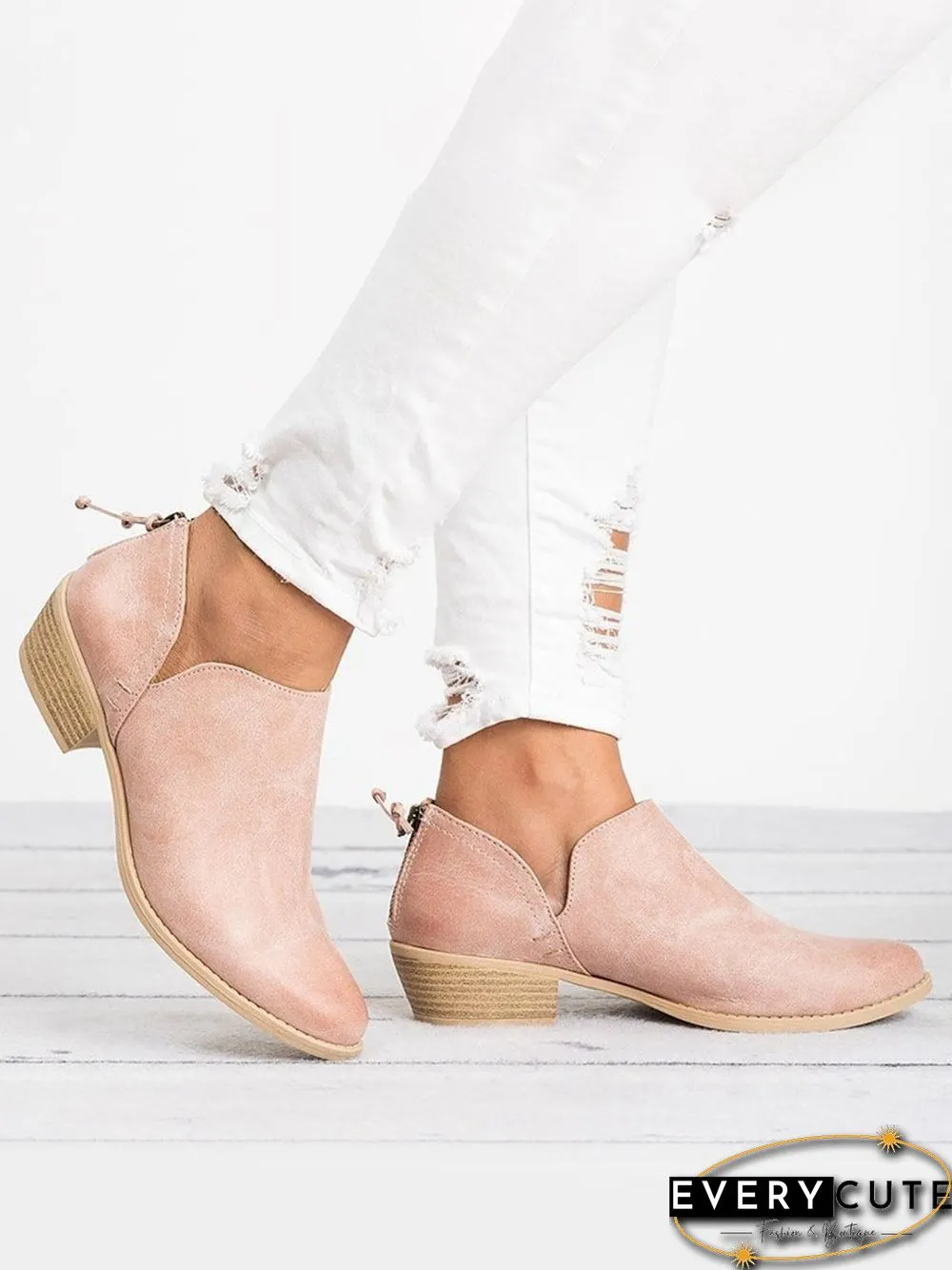 Pu Chunky Heel Zipper Pumps